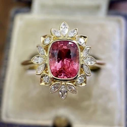 Huitan Gorgeous Geometric Deep Red Cubic Zirconia Finger Ring for Lady Temperament Elegant Women Accessories Vintage Jewelry New