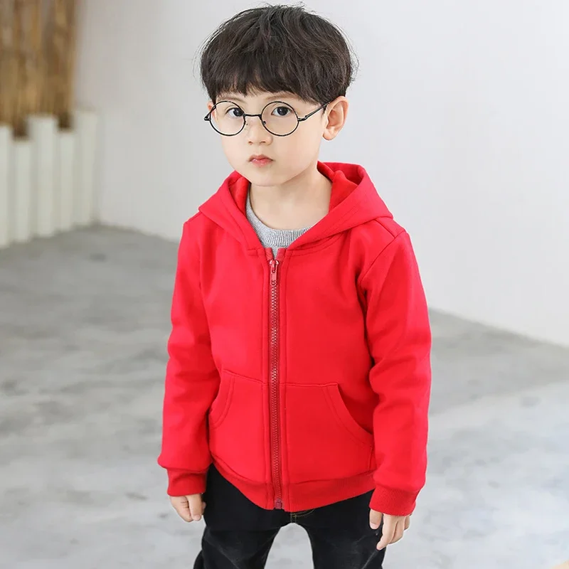 DIY Custom Your LOGO Image Winter Zipper Hooded Hoodies Boys Girls Teenagers Children Velvet Sweatshirts Blank White Top Coat