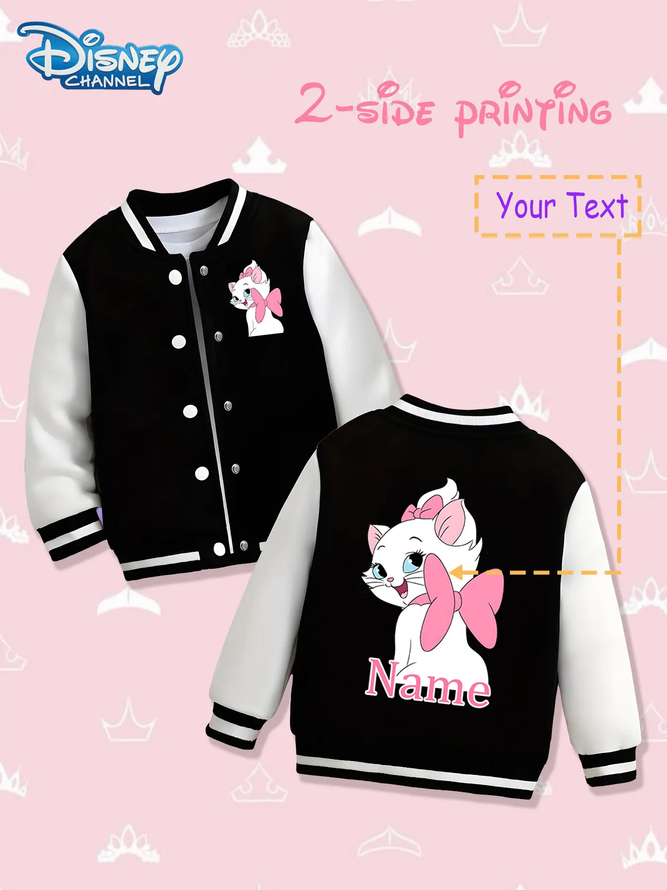 

MINISO Disney Marie Cat Girls Baseball Jacket - Double-sided exquisite printing, warm and fashionable in autumn and winter, suit