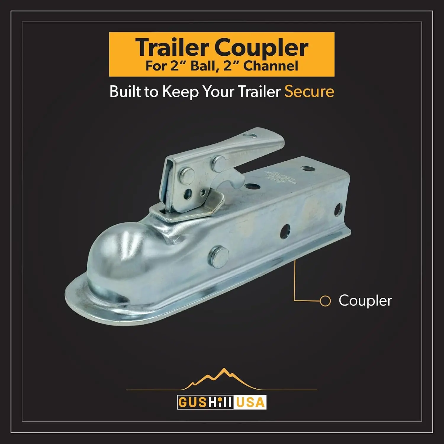 USA GH 25153 وصلة مقطورة اللسان المستقيمة لقناة 2 بوصة، كرة وصلة 2 بوصة، 3500 رطل، طلاء الزنك #3