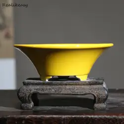 Handmade Round Ceramic Flower Pots Retro Solid Color Bonsai Pots Chinese Style Traditional Succulent Flower Pots With Hole LB926