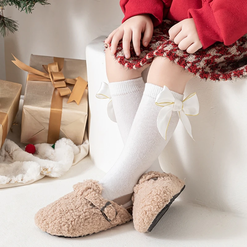 Baby Kids Girls Long Socks Sweet Bow Socks Soft Elastic Lightweight Toddler Socks for Daily Christmas Children's Stockings