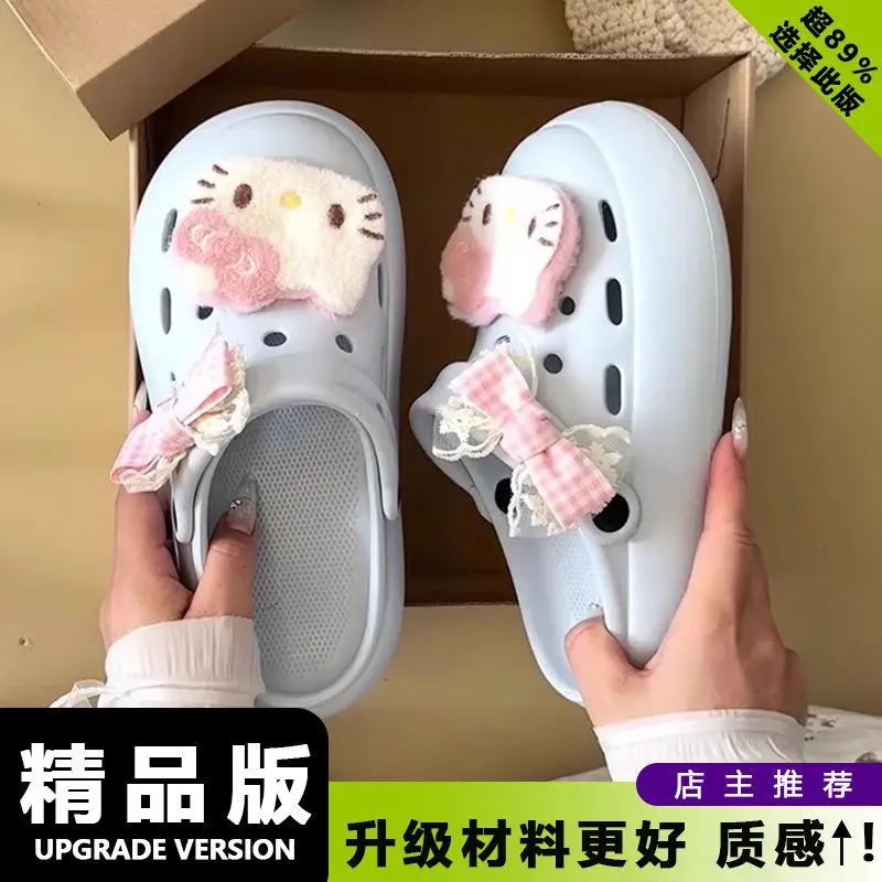 Y2K Coquette 3D Hello Kitty Platform Clogs Women Thick Eva Sole Adjustable Strap Cute Cartoon Summer Beach Casual Slip On Shoes view 2