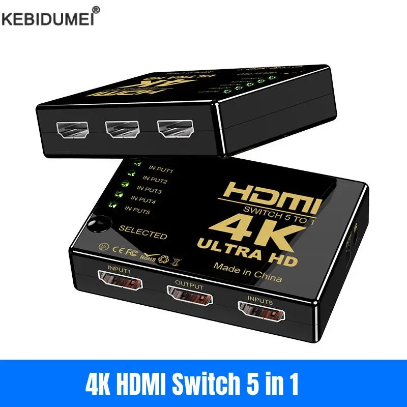 4K HDMI Switch 5 in 1 Out HDMI Switches Selector Splitter Hub With IR Remote Controller HDMI Switcher for Xbox PS4 DVD HDTV PC