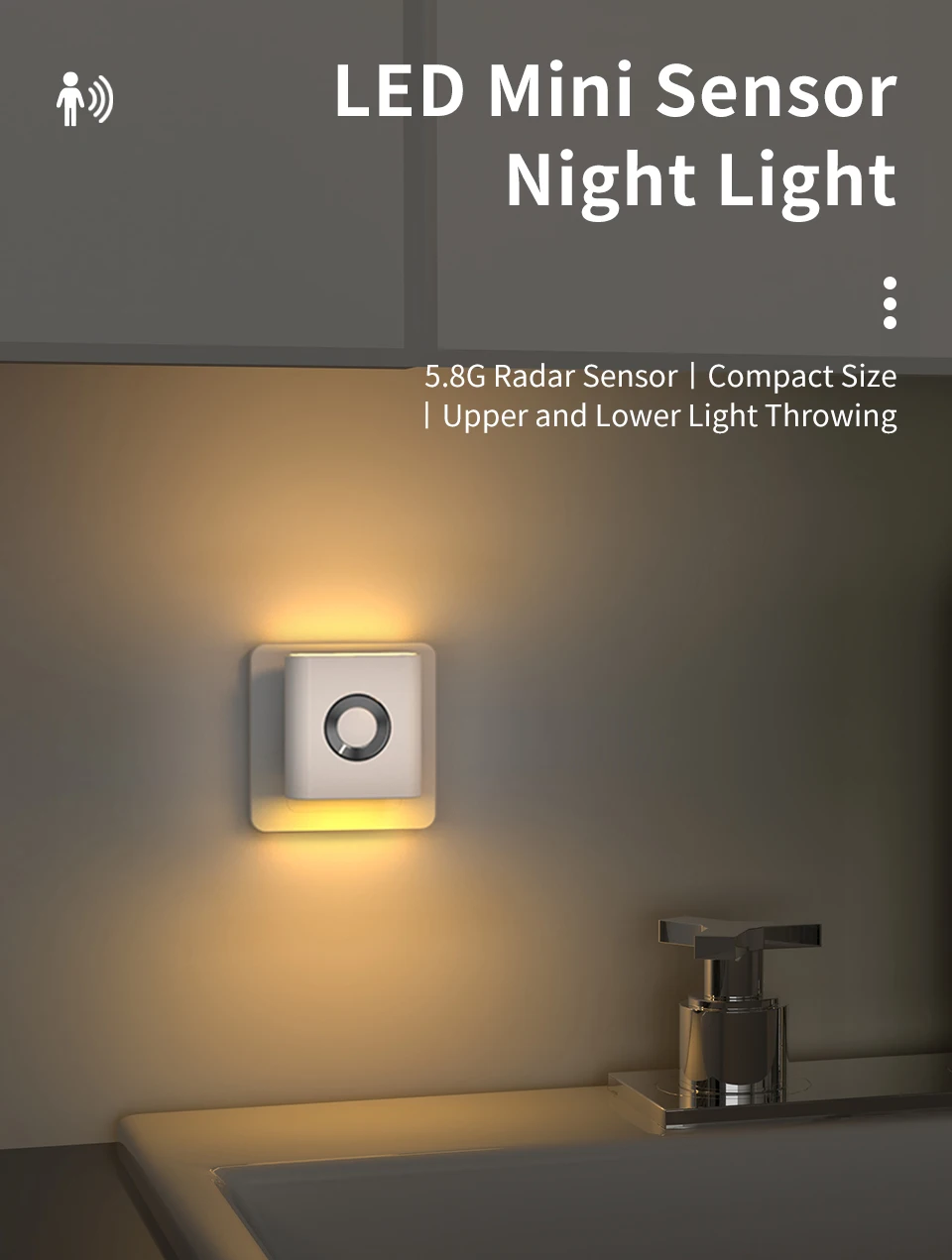 LED Night Light with EU Socket Motion Sensor Warm White Ambient Wall Lamp for Bedroom Staircase Toilet Corridor Bathroom
