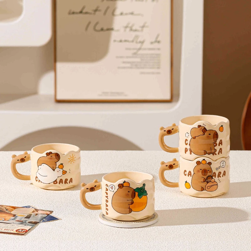 Creative Capybara Ceramic Mug, Cartoon Stacked Water Cup, Household Coffee Cup, Children's Breakfast Milk Cup, Couple Gift