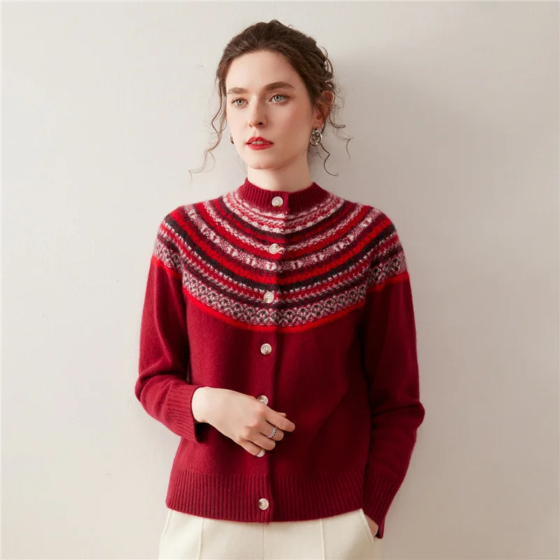 

Роскошный кашемировый кардиган для женщин, жаккардовый свитер-пальто на осень-зиму