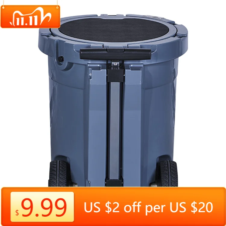 7.5 Gallon Round Beverage Cooler Ice Bucket With Stand Trolley Wheels For Beer Drink Preservation