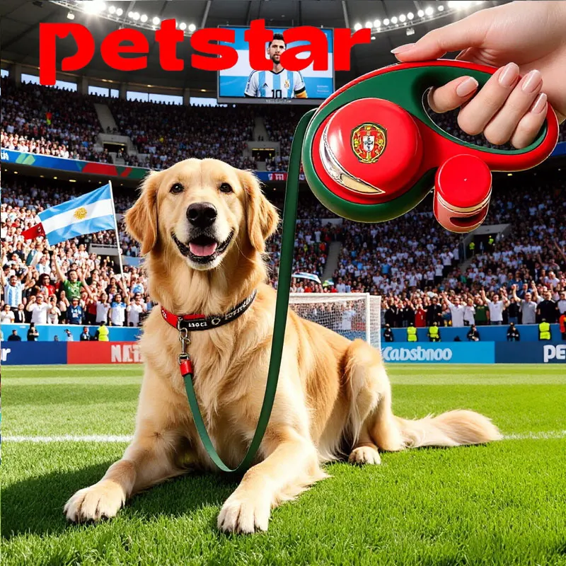 

Portuguese Football Team Dog Leash with LED Light & Poop Bag Dispenser Retractable Nylon Traction Rope for Puppy Outdoor Walking
