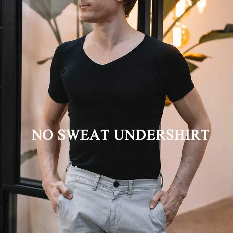 

Mens' Protective Undershirts with Enlarged Sweatproof T-Shirt Solid Slim Anti-transpiration T shirt No Sweat Undershirt Black