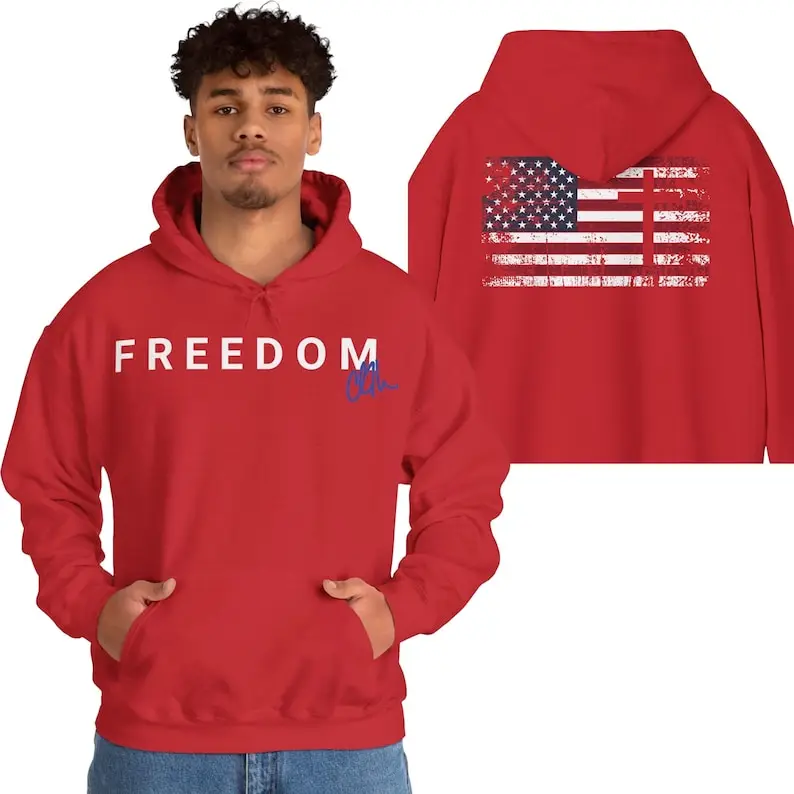 Charlie Kirk Freedom Flag Cross - Patriotic autumn and winter matching hoodies Long Sleeve keep warm Pullover Hoodie Sweatshirt