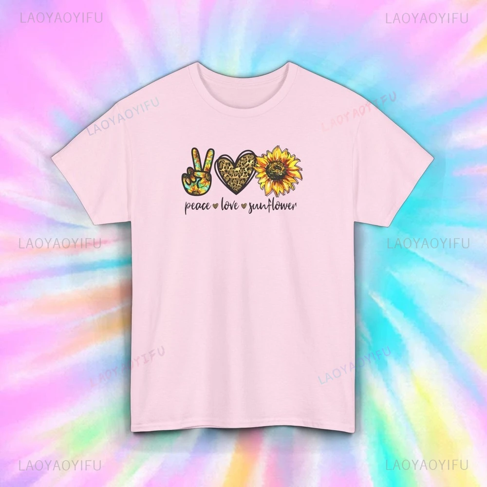 

Футболка с принтом Peace Love Sunflower, топы с милым подсолнухом в форме сердца, топы с героями мультфильмов, футболка с изображением мира, женская и мужская футболка