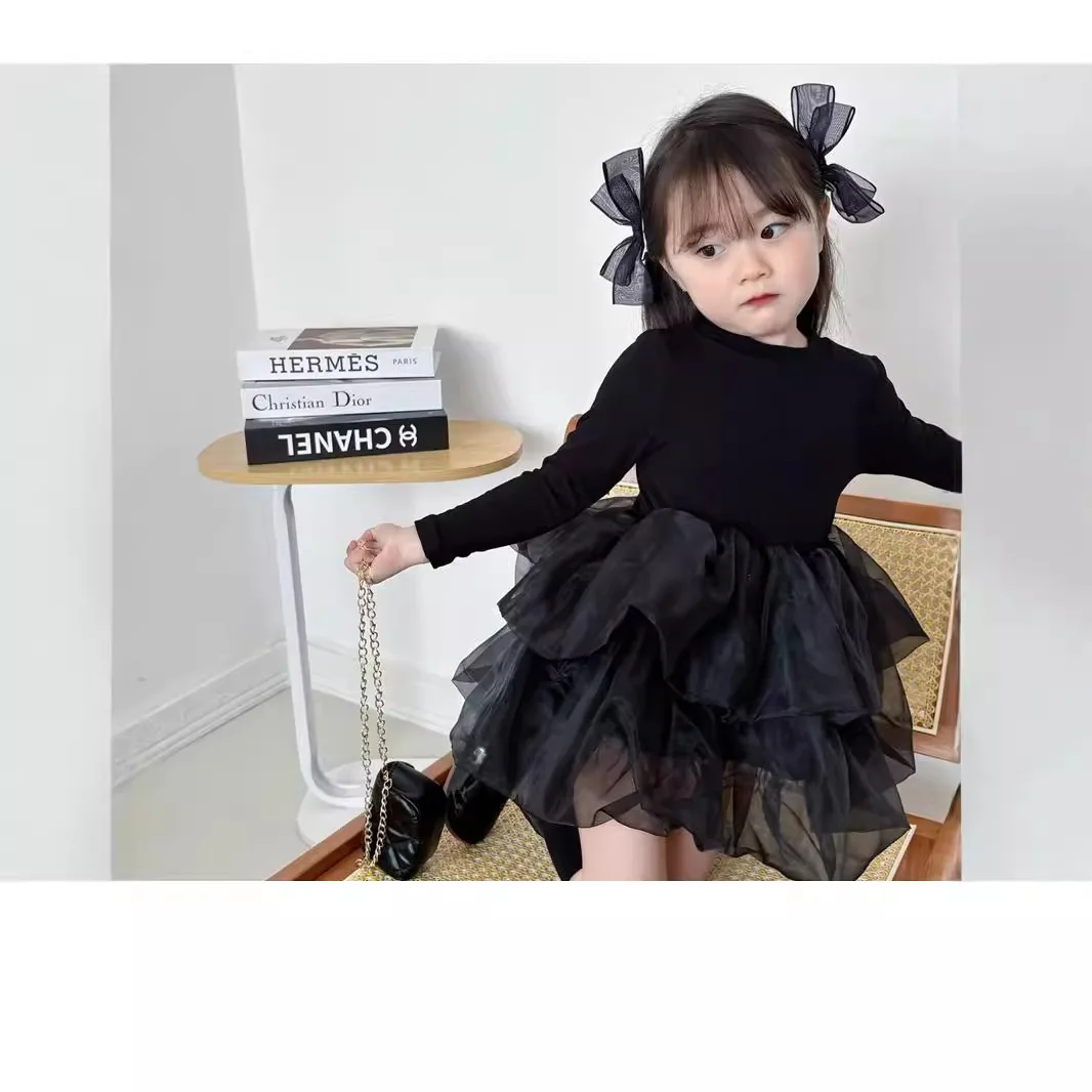 Spring Autumn Long-sleeve Puffy Princess Dress Girls Student Tulle Dress Baby Lightweight Comfortable Children Kids Casual Dress
