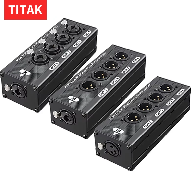 XLR Balanced Audio Splitter 3 Pin 1 Input 4 Output Audio Signal Distributor Box Passive No Power Required 1X4 XLR Splitter