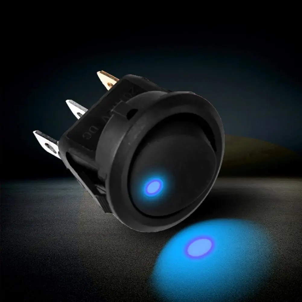 10pcs Car Control Switch Round Rocker Dot Boat Illuminated Blue LED Light Toggle ON/OFF Button for Motorcycles Marine Boats