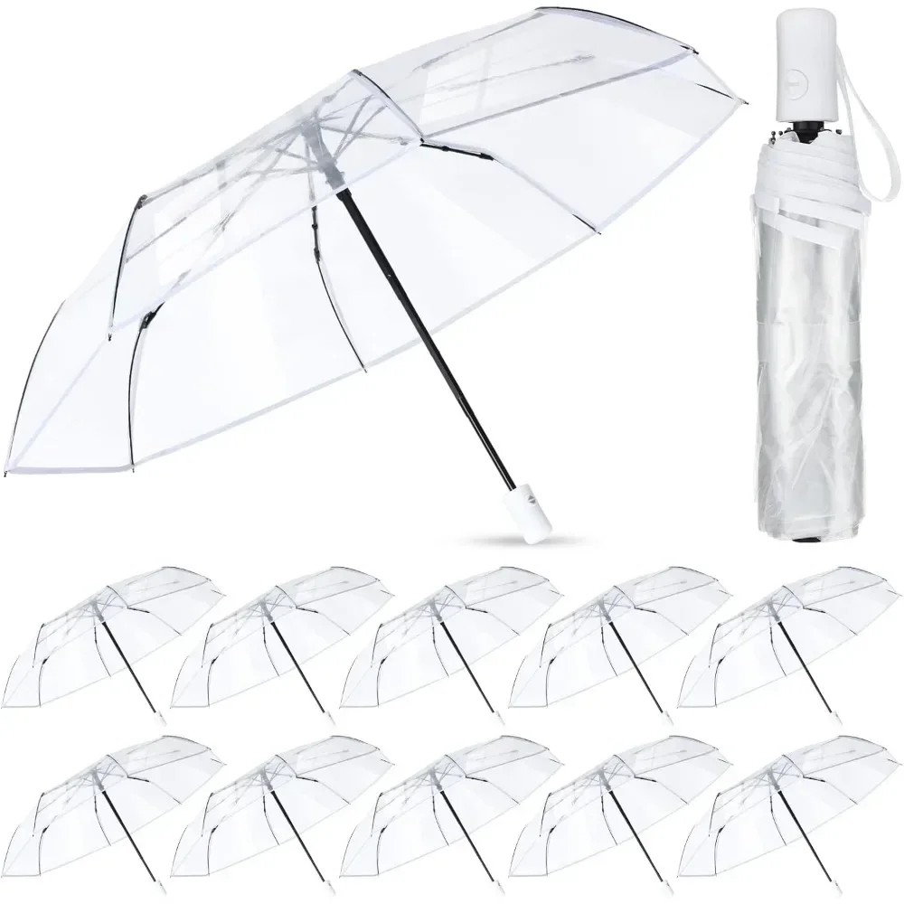 

%a 12 Pack Transparent Folding Umbrella Full Automatic Clear Foldable Umbrella 8 Ribs Tri-Fold Auto Open Close Umbrellas for R