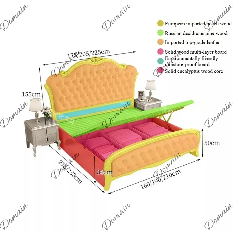 Cama para niñas, estilo francés, con estructura de madera y soporte para las patas, sin colchón, con espacio de almacenamiento, tamaño individual o matrimonial, muebles para el hogar.