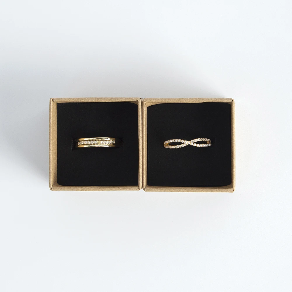 10pack Bulk Rings Box 4x4x3cm Brown Kraft Gift Cardboard Boxes Jewelry Necklace Earring For Women Packaging Case with Sponge
