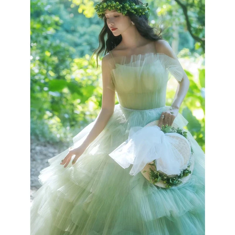 Vestidos de casamento femininos personalizados, vestido de baile, alças espaguete, tule, princesa, moda formal, festa, vestido de noite 2025