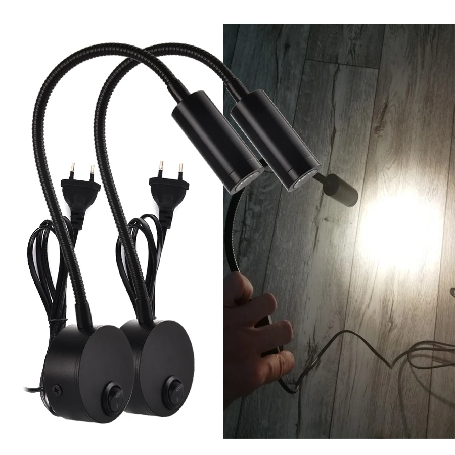 2-Pack LED Wall Sconce 3W Reading Light AC85-265V Bedside Study Desk Lamp
