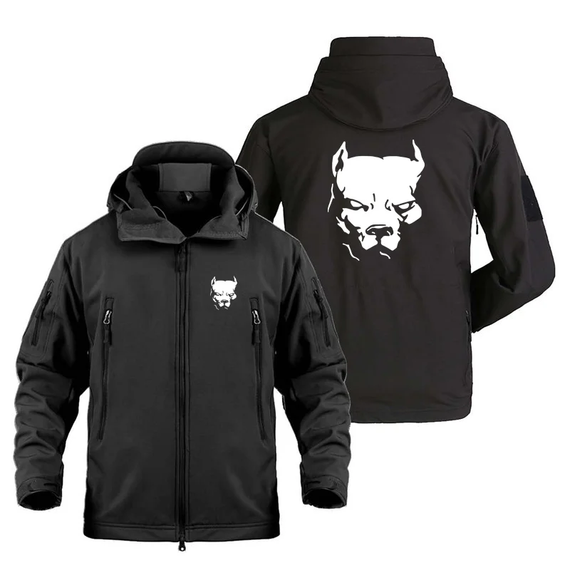 The PITBULL American Pit Bull Spiked Dog Fleece Warm SoftShell Jackets for Men Military Outdoor Shark Skin Man Jackets Coat