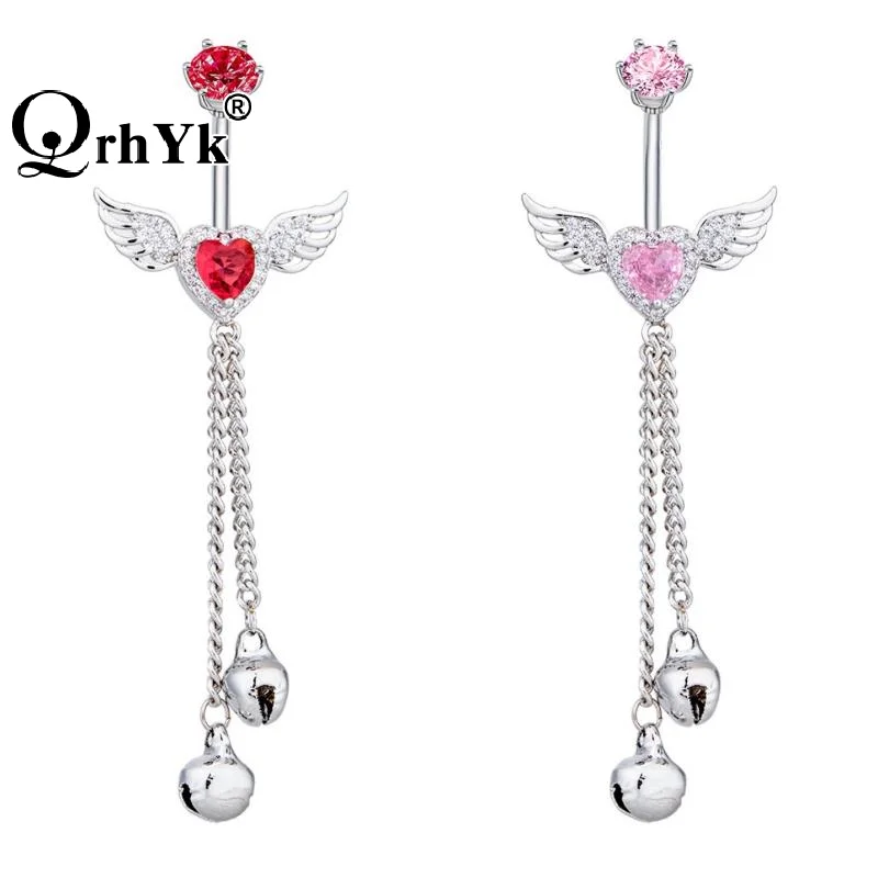 Anillos para ombligo Wing Heart con incrustaciones brillantes, piercing de acero hipoalergénico para fiestas en la playa y uso diario