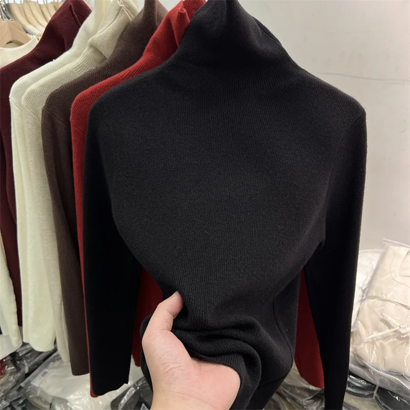 New Solid Color Slim Turtleneck Sweater Autumn Winter 2025 Women's Pullover Warm Soft Knitted Casual Knitted Base Layer Tops 45
