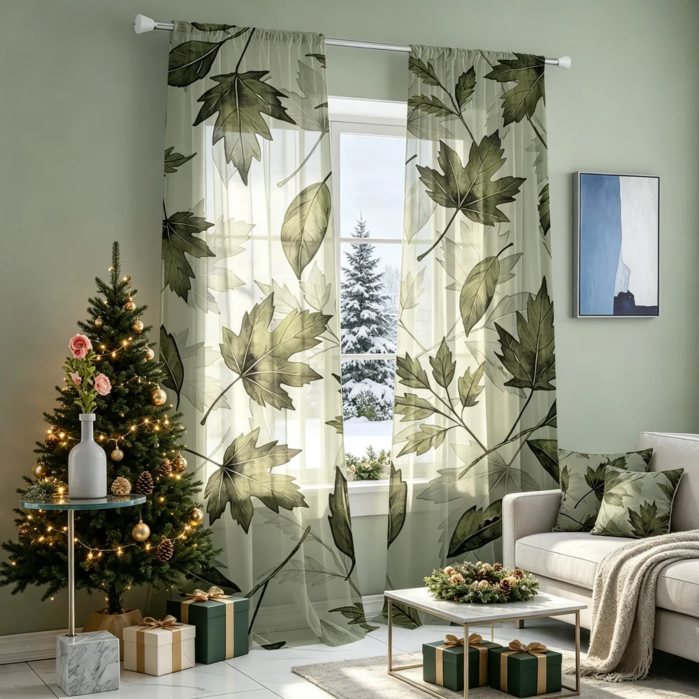 Curtain Rods - قطعتان من ستائر الخريف، بتصميم أوراق