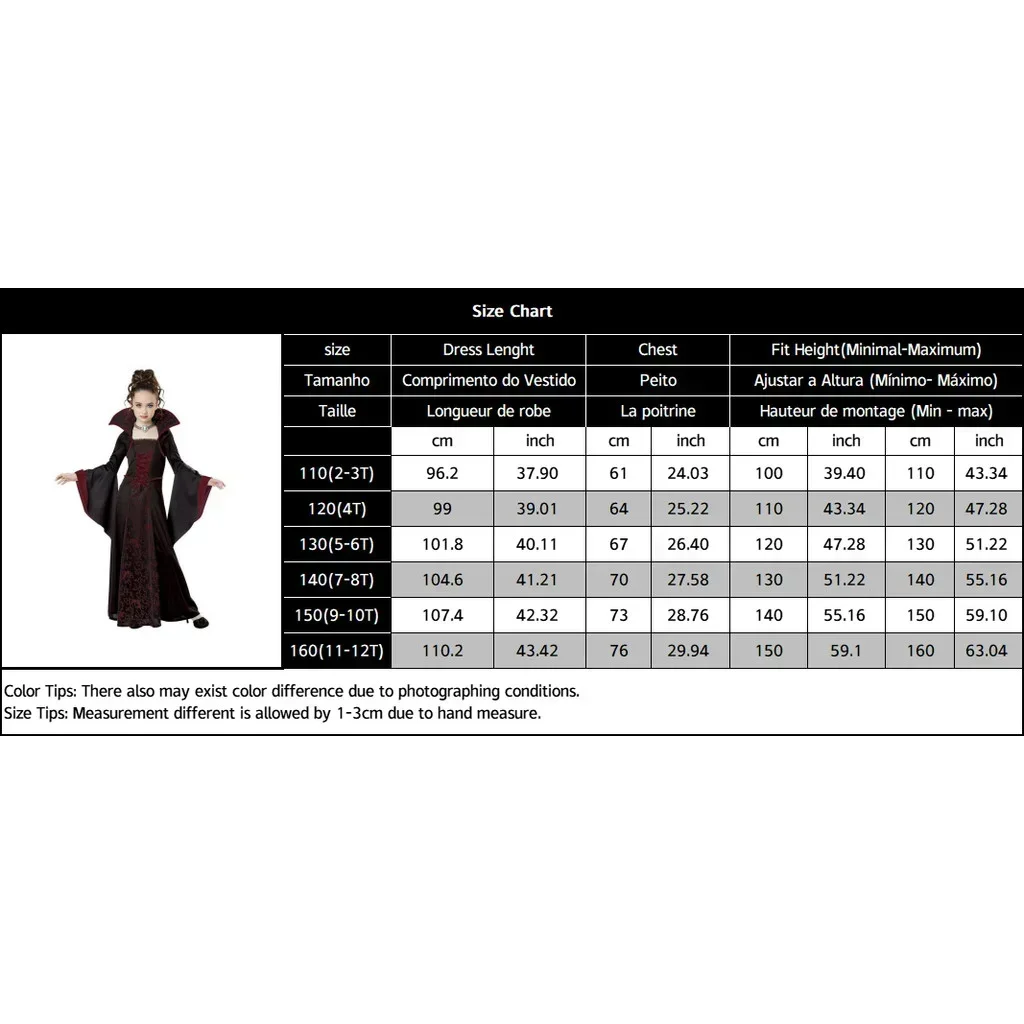 Mädchen Halloween Geisterbraut Kostüm Vampir-Kleid Kind Böse Terror Vampirin Rollenspiel Karneval Party Cosplay Outfits – Detail 1