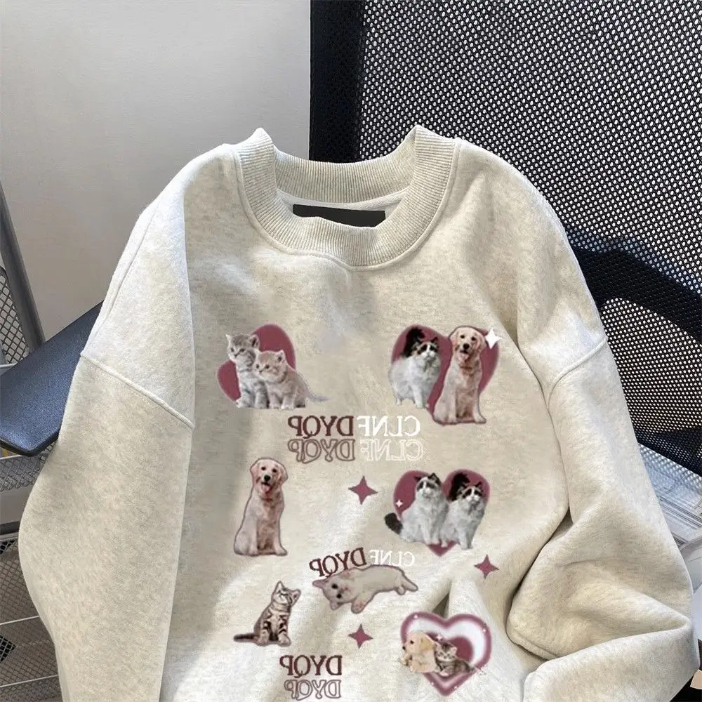 Addensare cotone caldo inverno o-collo felpe Cute Cat Kitten Cartoon felpa donna Kawaii vestiti Harajuku coppie allentate Casual