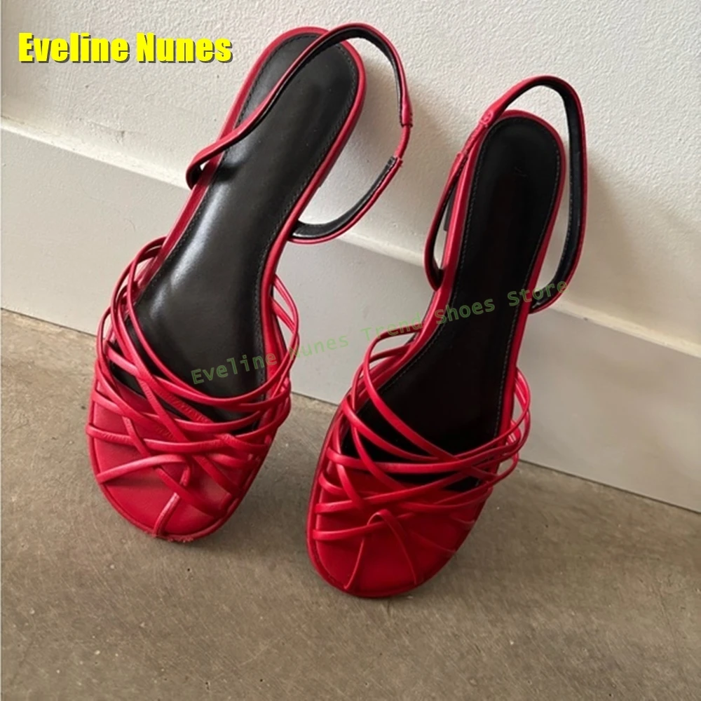

Red Woven Flat Rome Sandals Round Toe Narrow Band Hollow Out Solid Casual Dress Back Strap Women Summer Shoes 2025 New Style