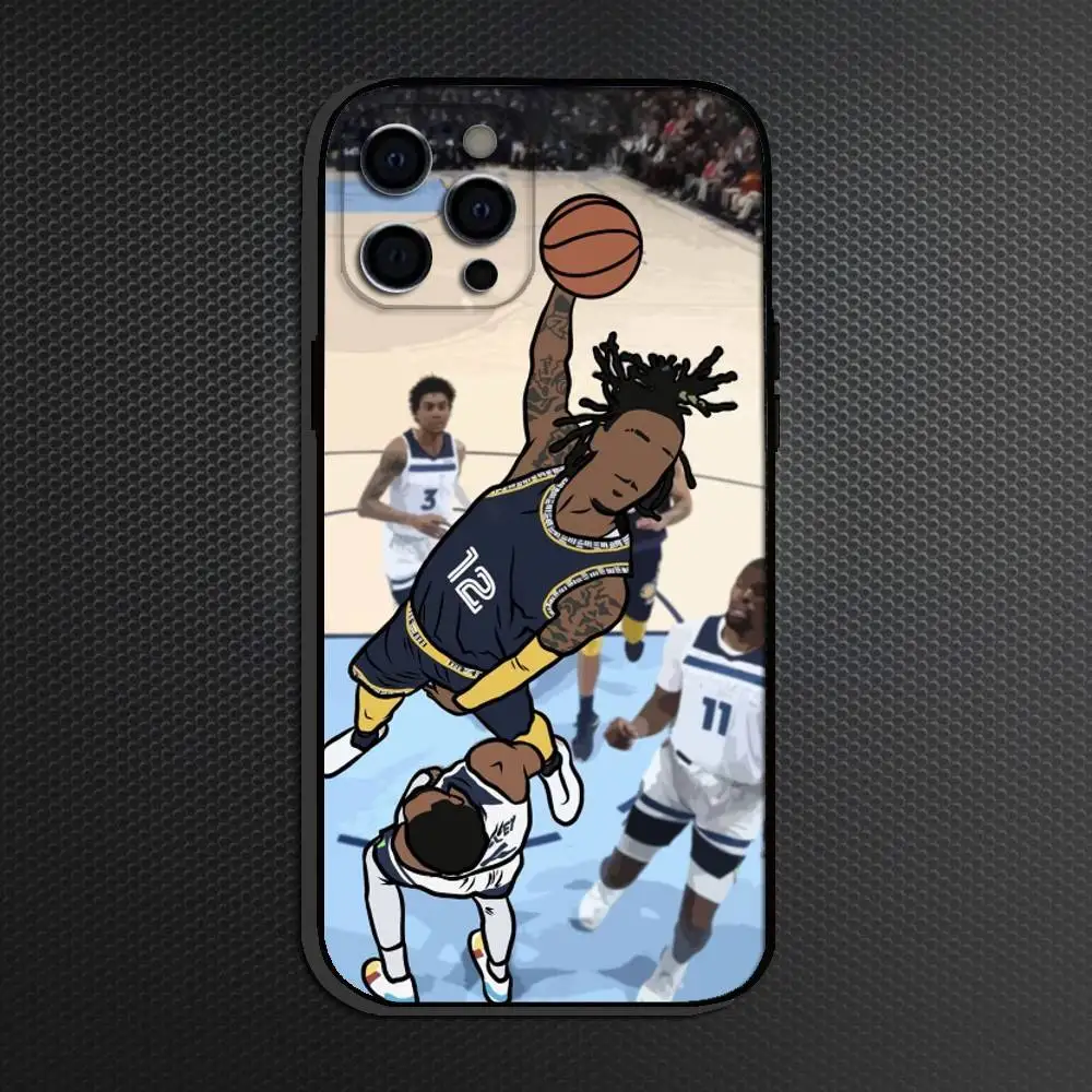 حافظة هاتف كرة السلة Ja Morant 12 لهواتف iPhone 16,15,14,13,12,11 Plus,Pro Max, أخرى غطاء أسود ناعم