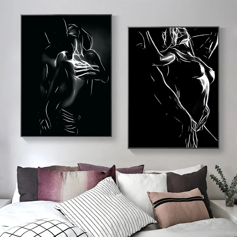 أبيض وأسود زوجين مثير الجسم الجمالية قماش اللوحة الملصقات والمطبوعات جدار صورة فنية لتزيين غرفة المعيشة #3