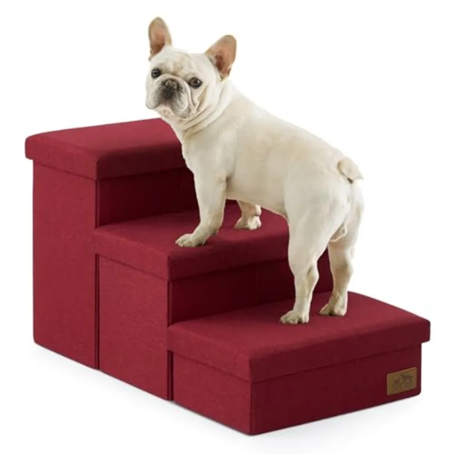 

Dog Stairs with Storage 3-Step Wider Sturdy Dog Steps for Small/Medium/Large Dogs and Older Cats Folding Doggie Ramp for Bed/Co