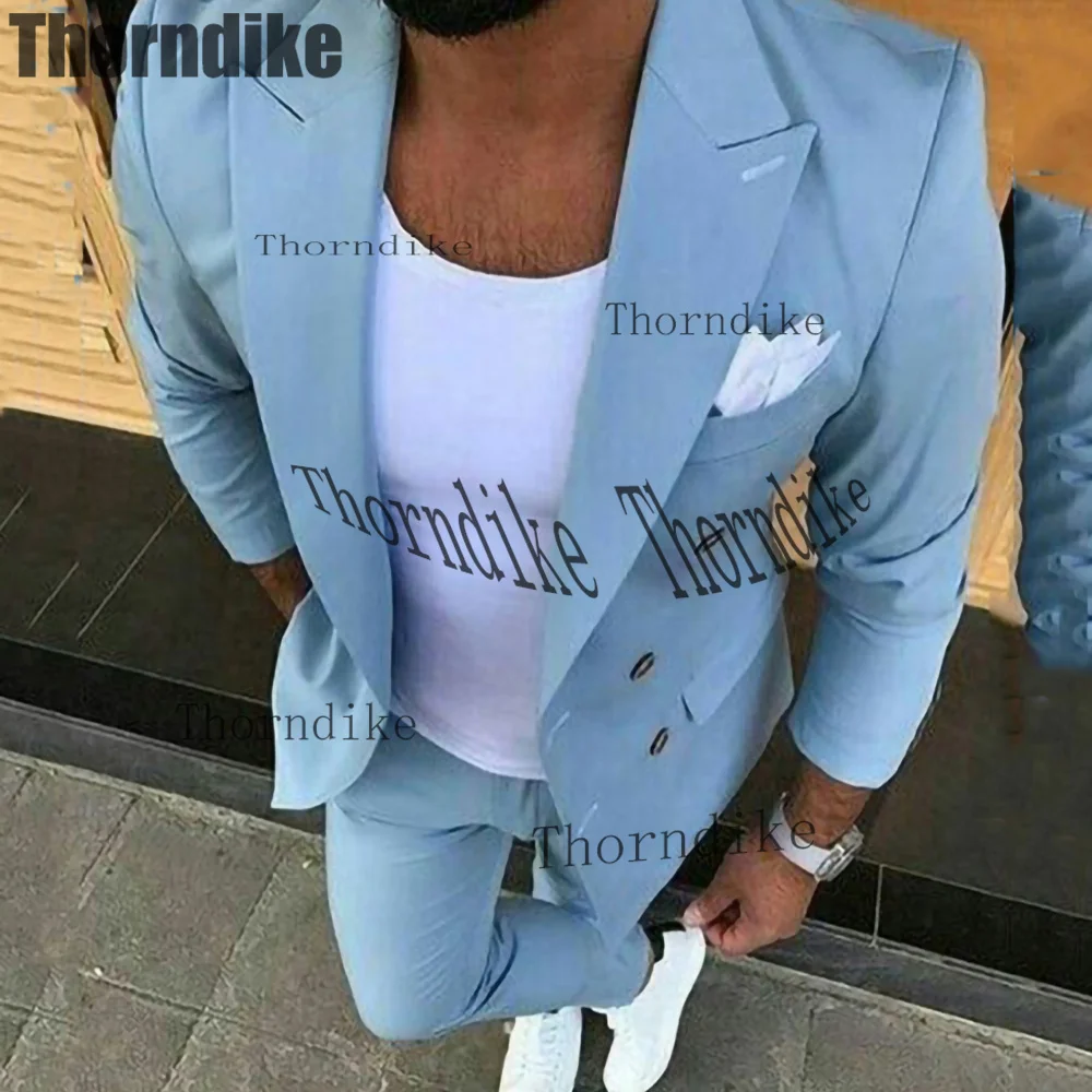 Thorndike 2 Piece Wedding Tuxedo Slim Fit Men Suits Royal Blue Satin Male Fashion Jacket with Pants Shawl Lapel Costume