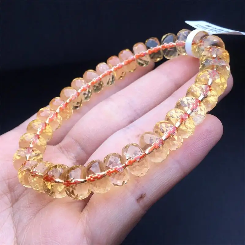 10MM Natural Freeform Citrine Facet Bead Bracelet Women Healing Gemstone Crystal Strand Jewelry Christmas Gift 1PCS