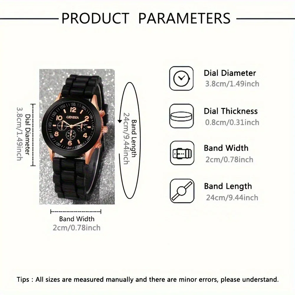 2 шт.-женские часы, повседневный силиконовый ремешок, аналоговые кварцевые часы, комплект ювелирных изделий с сердечком и жемчугом (без коробки)