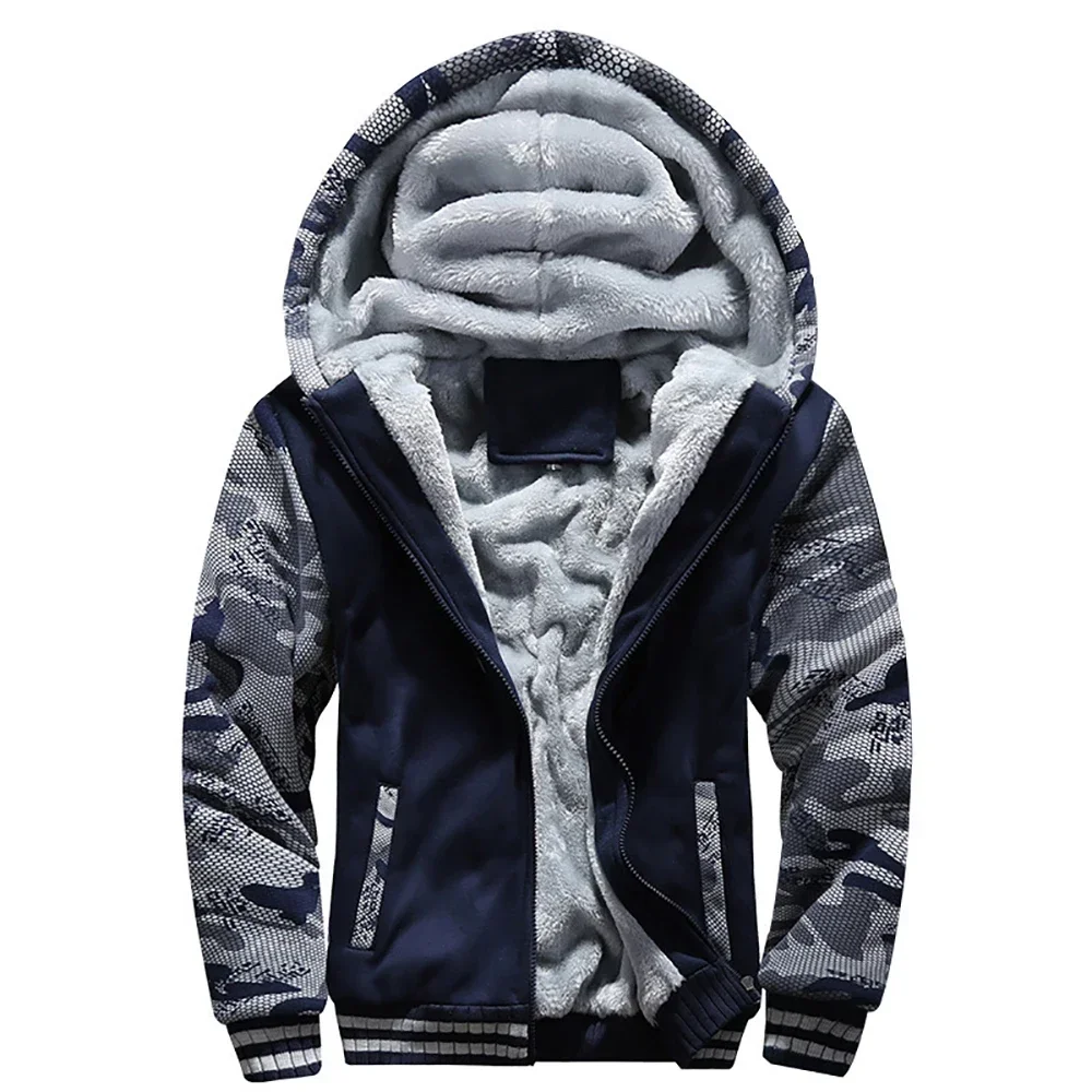 2024 Men's Fleece Jacket Camouflage Thicken Jackets Hooded Coat Winter Long Sleeve Down Coats Casual Streetwear Men's Hoodies