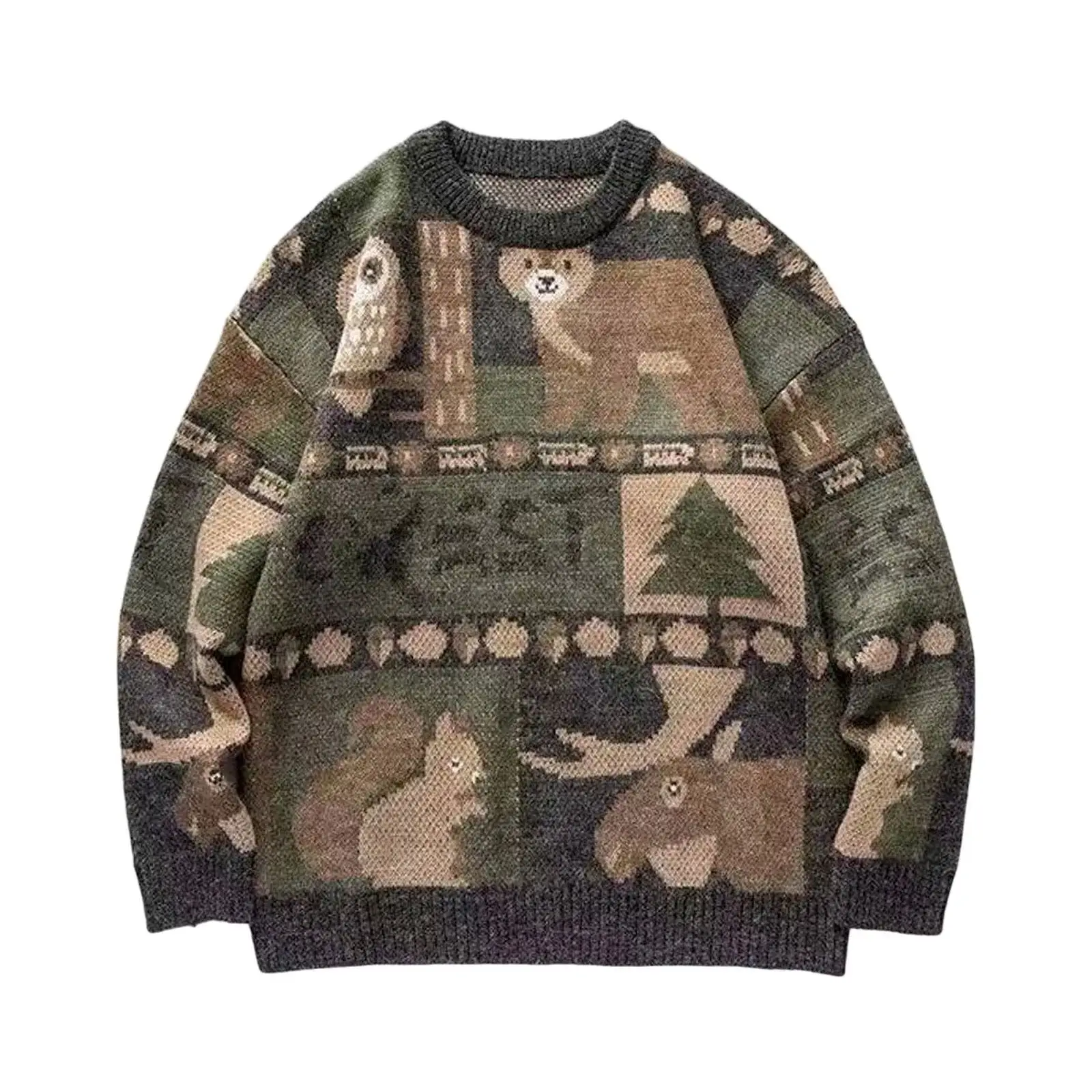 

Y2K Winter Vintage Men's Sweater Cute Bear Design Long Sve Overhead Knitted irt Youthful Energy Sle No Brand Registered