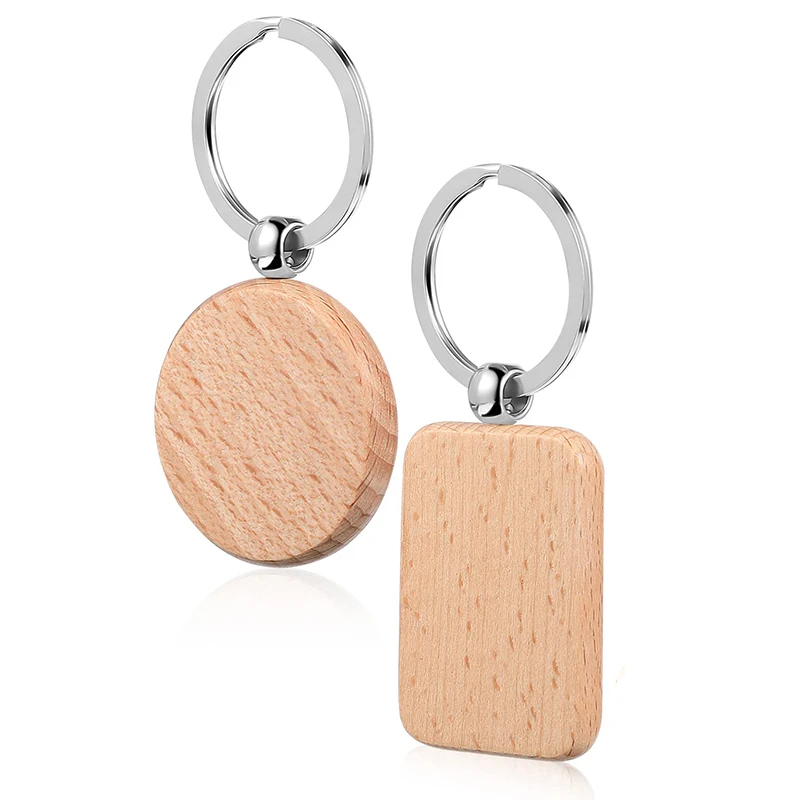 40 Stück unlackierte Holz-Schlüsselanhänger-Rohlinge, Holz-Schlüsselanhänger, Schlüsselanhänger für DIY-Geschenk, Basteln