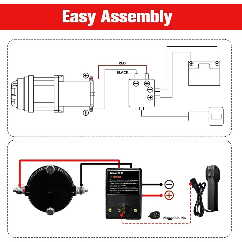 ونش ATV بوزن 3500 رطل مع حبل صناعي أحمر - ونش كهربائي IP68 مقاوم للماء 12 فولت لسحب مقطورة القارب