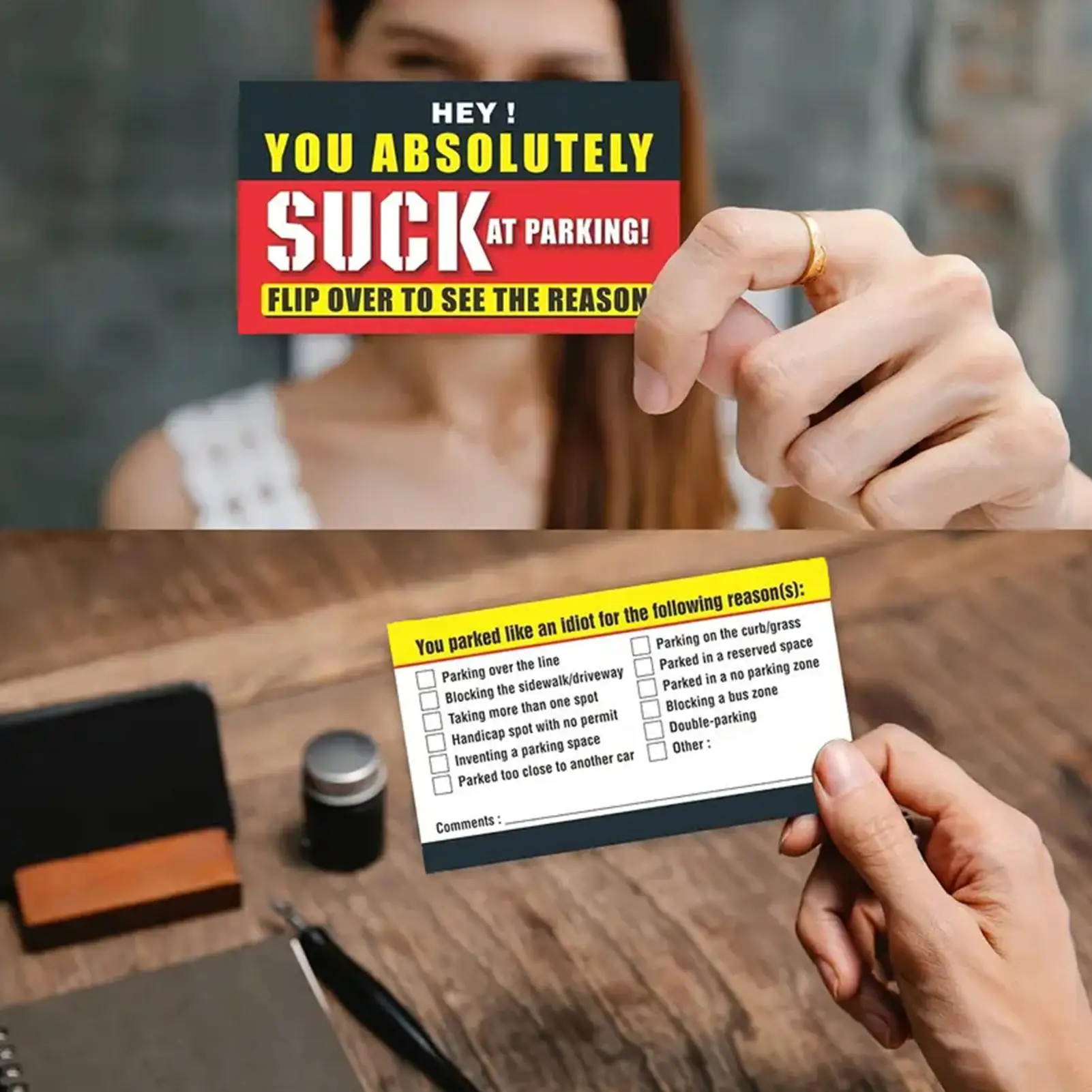 Bad Parking Cards 50 Pieces 2X3.5 Inch Fake Prank Warning Labels Bad Parking Prank Cards For Violation Stocking Stuffers Adults