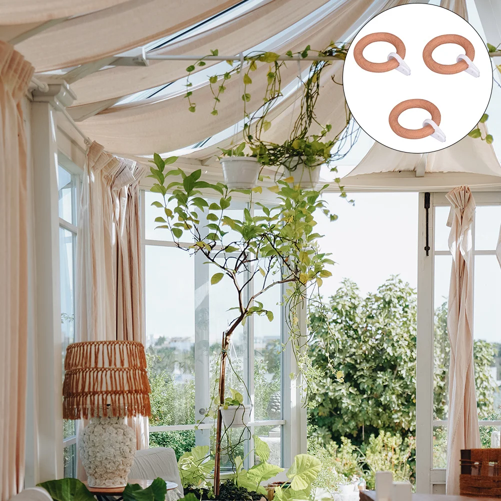 

3Pcs Wooden Curtain Rings Solid Wood Solid Rim Design Hanging Connectors Roman Rod Rings Home Decoration