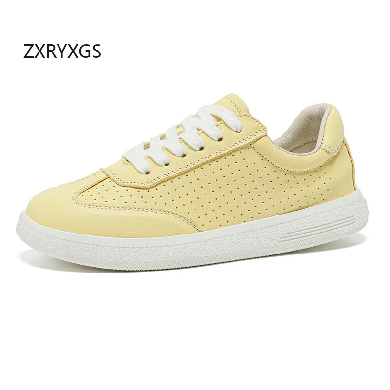 

ZXRYXGS Top Cowhide Hollow Breathable Sneakers 2026 New Trendy Spring Summer Sneakers Women Genuine Leather Shoes Flat Sneakers