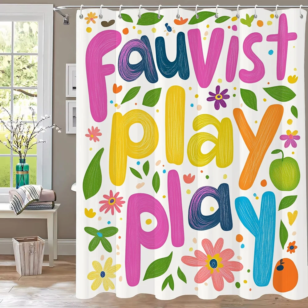 1pc Cartoon little Flowers Print Shower Curtain Partition Privacy Hanging Bathroom Curtain with 12 Hooks Machine Washable