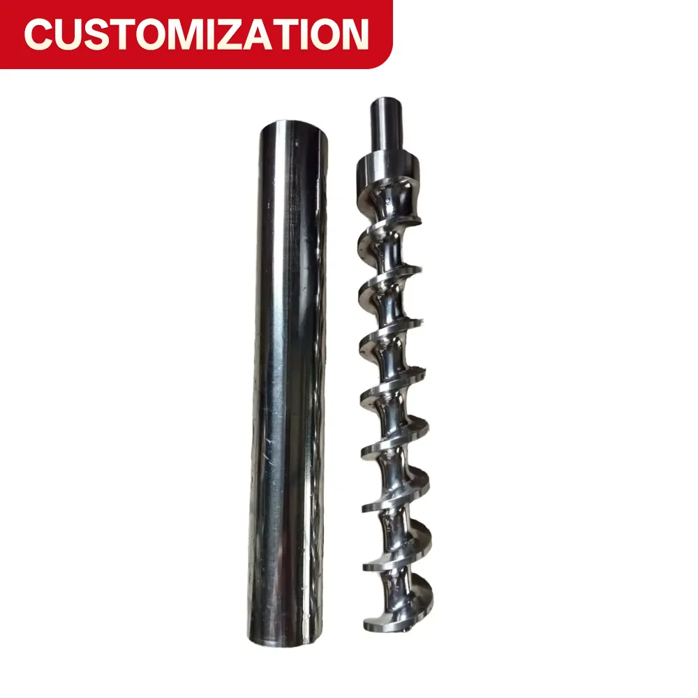 Custom OEM high-quality stainless steel feed screws, equipped with CNC-machined barrel components (304, 316) for extruder screws