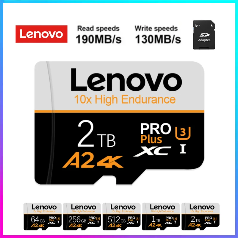 Karta pamięci SD Lenovo 2TB karta Micro TF/SD 512GB klasy 10 High Speed A2 U3 Flash TF karta V60 karta SD do 4K