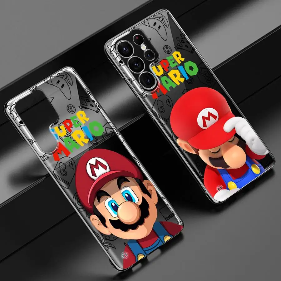 Super M-Marios Bros Clear Hard Phone Case for Samsung Galaxy S20 FE S21 S22 S23 S24 Ultra S23 FE S22 Plus Transparent Cove