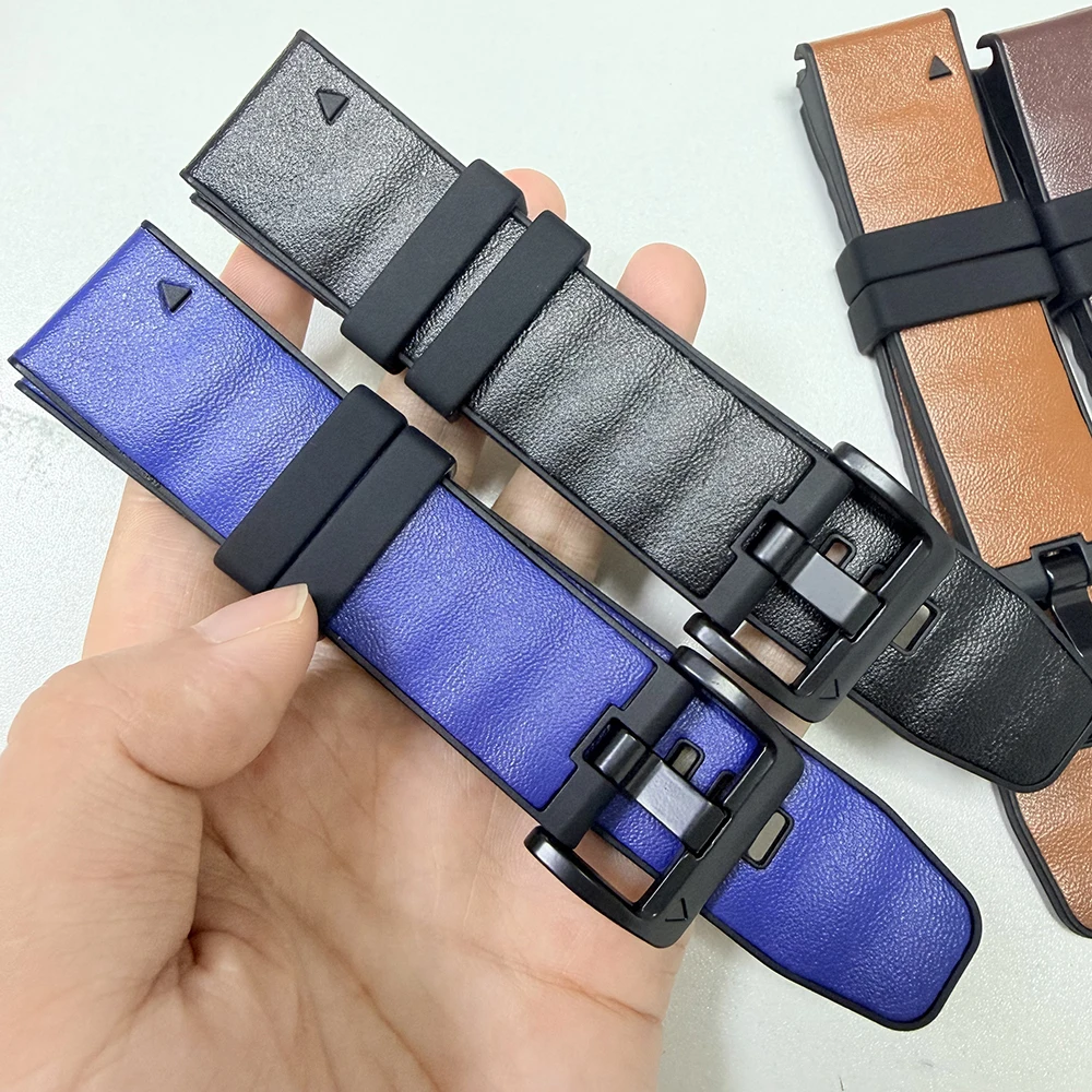 Leather Silicone Strap 26mm 22mm For Garmin Fenix 9 8 PRO Solar E 5X 5 6X 7X/Descent Mk3i/Epix Pro/Tactix 8 QuickFit Sport Bands