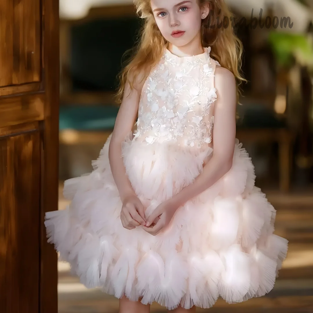 Vestido de Fiesta Formal para Niñas Hecho a Medida, Vestido de Dama de Honor Voluminoso con Capas y Flores, Traje de Fiesta de Boda para Mujer, Vestido de Novia